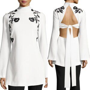 Cinq À Sept Rosabell Tunic Top White Sz 4 Open Back Cut-out Floral Embroidery